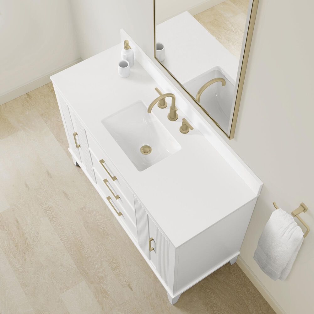 37B Fenwick 48" Single Bathroom Vanity in Bright White with Glossy White Composite Stone Top and Backsplash, , large
