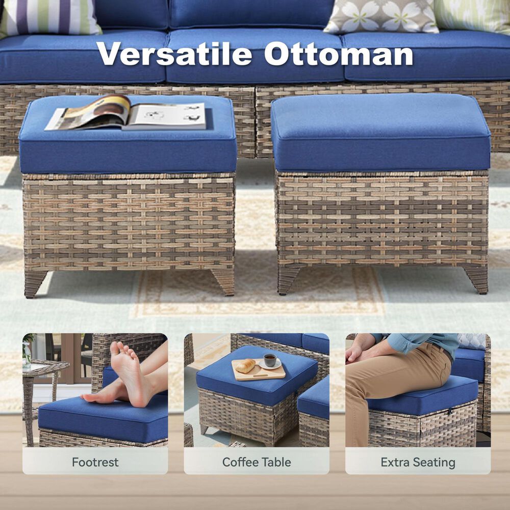 Sunwell Garden 5-Piece Patio Chat Set with Two Swivel and Gliding Chairs in Navy, , large