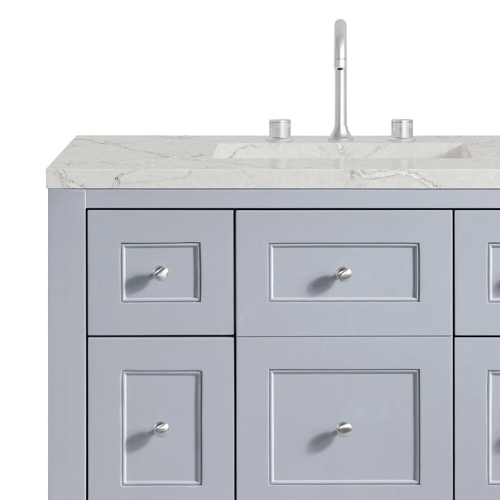 James Martin Vanities Breckenridge 36&quot; Single Bathroom Vanity in Serenity Blue with 3 cm Victorian Silver Quartz Top and Rectangular Sink, , large