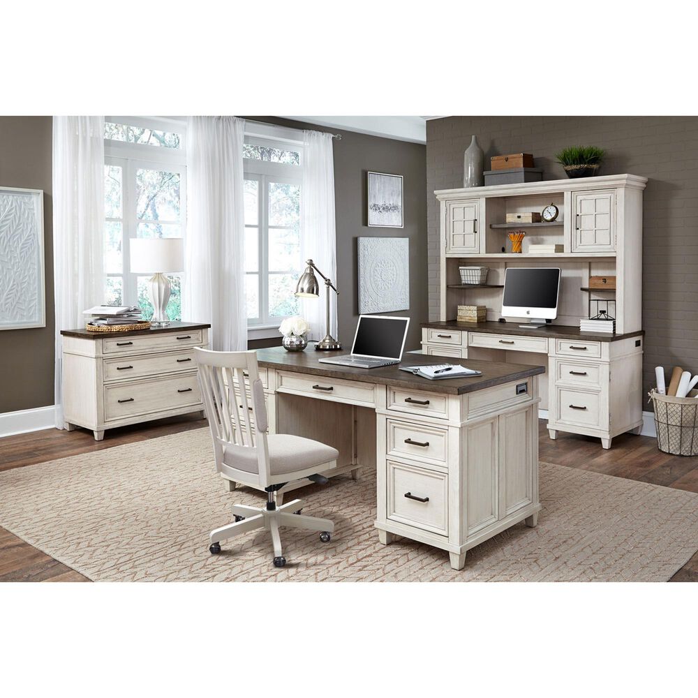 Riva Ridge Caraway 2-Piece Executive Desk and Lateral File Set in Aged Ivory, , large