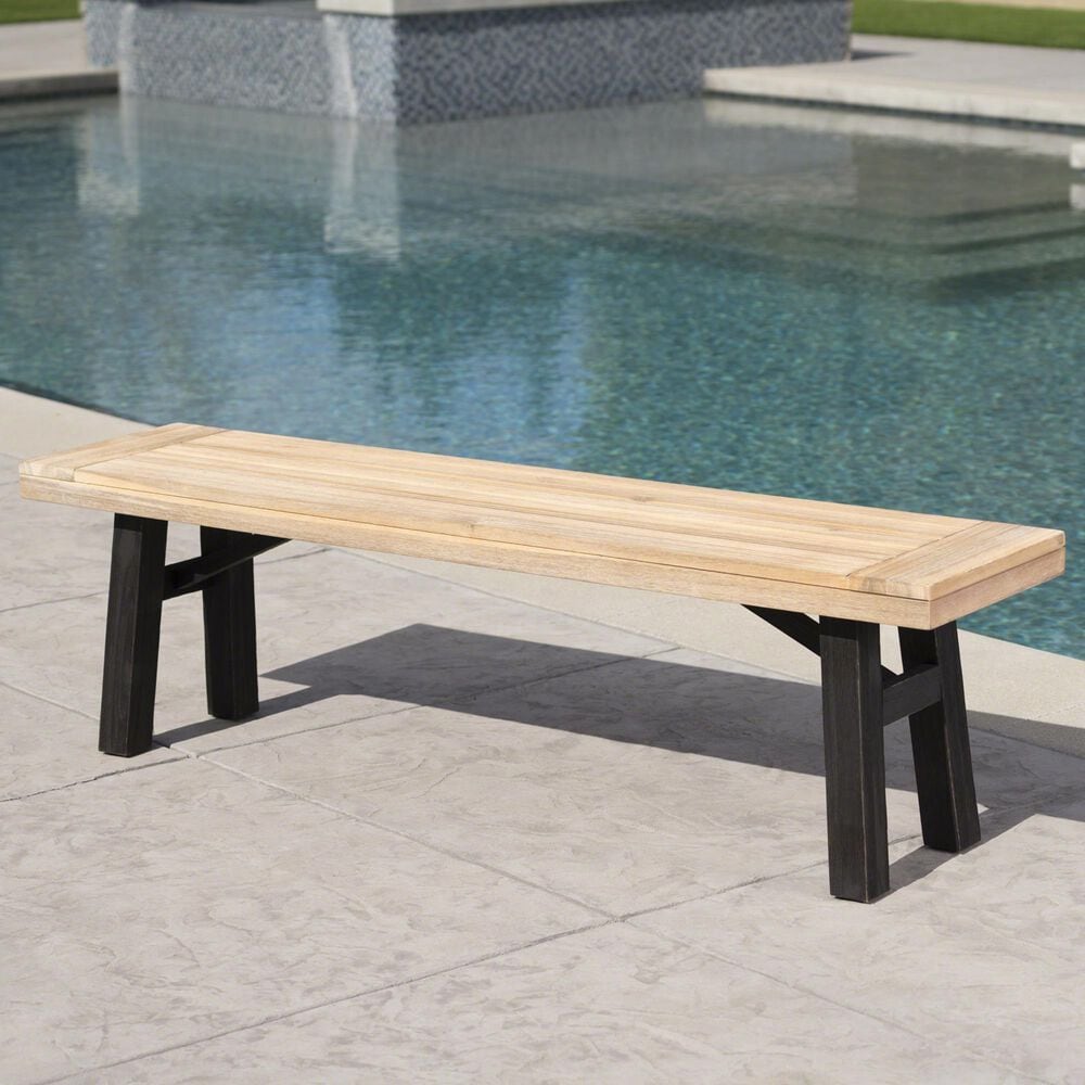 Hearth and Haven Patio Bench with Slat Panel Design in Grey and Natural, , large