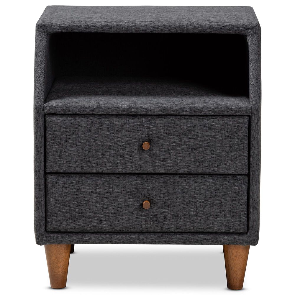 Baxton Studio Claverie 2-Drawer Nightstand in Charcoal, , large