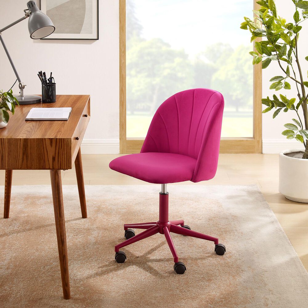Linon Home Decor Adalynn Swivel Desk Chair with Hot Pink Cushion in Pink, , large