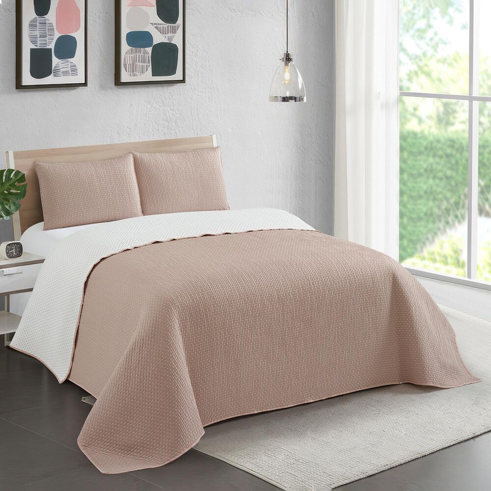 Duke Imports 3-Piece Jacquard Full/Queen Quilt Set in Latte Dots, , large