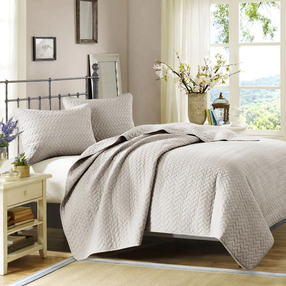 Goldstar Bedding Velvet Touch 3-Piece Queen Coverlet Set in Linen, , large