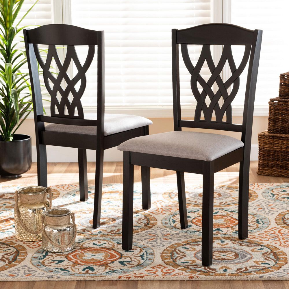 Baxton Studio Delilah Side Chair with Grey Cushion in Dark Brown (Set of 2), , large