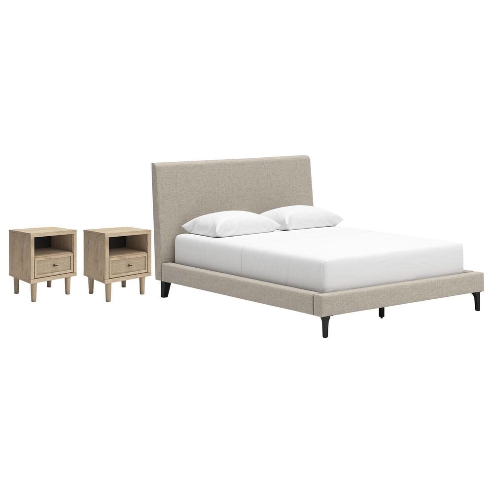 Ashley Queen Upholstered Bed and Two Nightstands, , large