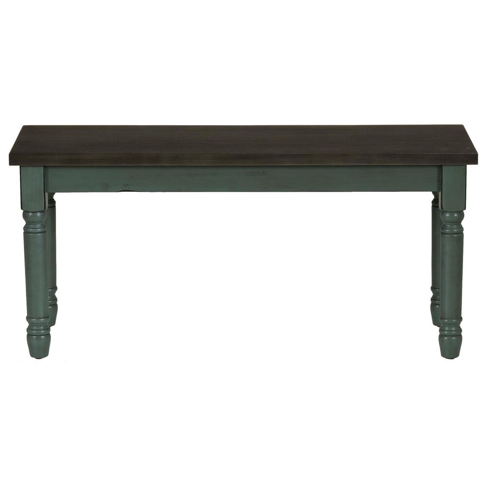 Linon Home Decor Willow Dining Bench in Burnished Smoke and Distressed Teal, , large