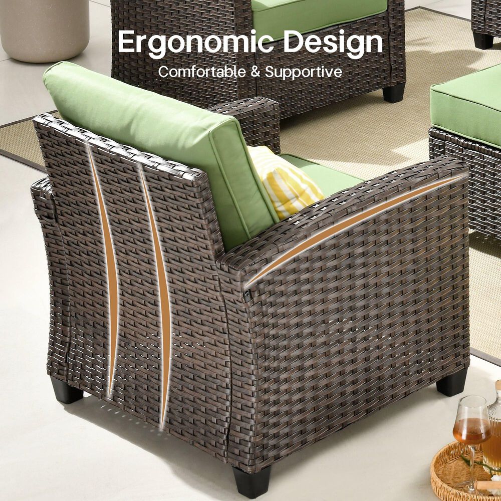 HOMLUX 5-Piece Patio Conversation Set with Brown Wicker in Green, , large
