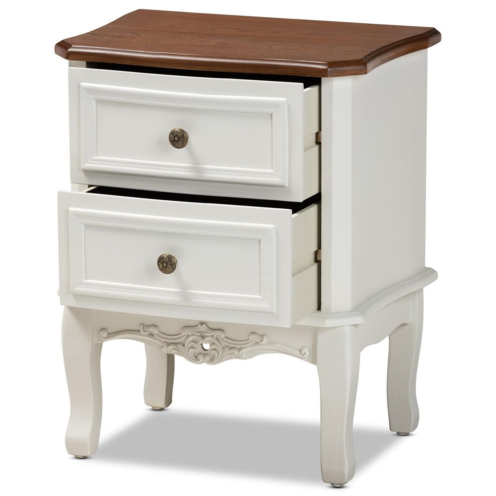 Baxton Studio Darlene 2-Drawer End Table in White and Cherry Brown, , large