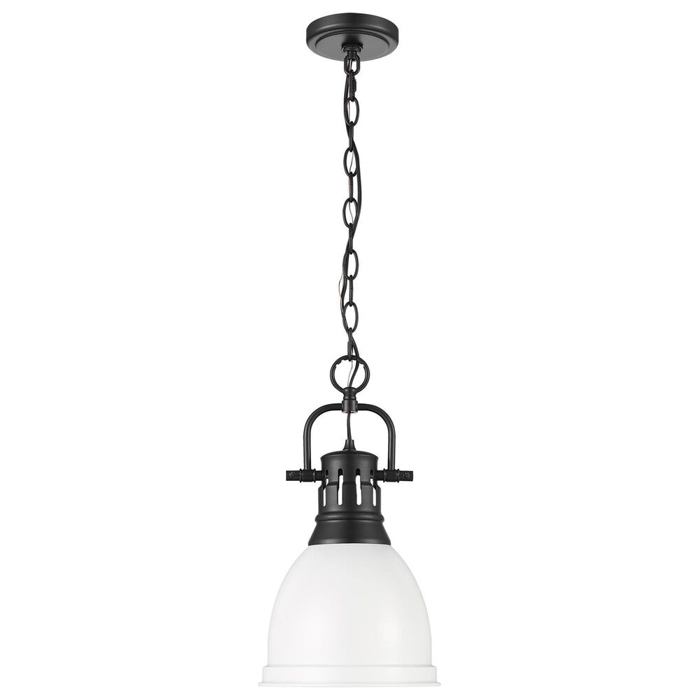 Golden Lighting Duncan 1-Light Small Pendant with Chain and Matte White Shade in Matte Black, , large