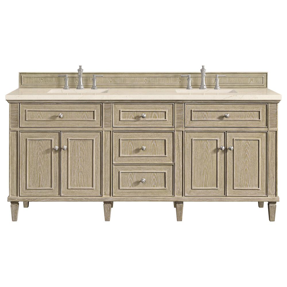 James Martin Vanities Lorelai 72&quot; Double Vanity in Whitewashed Oak with 3 cm Eternal Marfil Quartz Top, , large