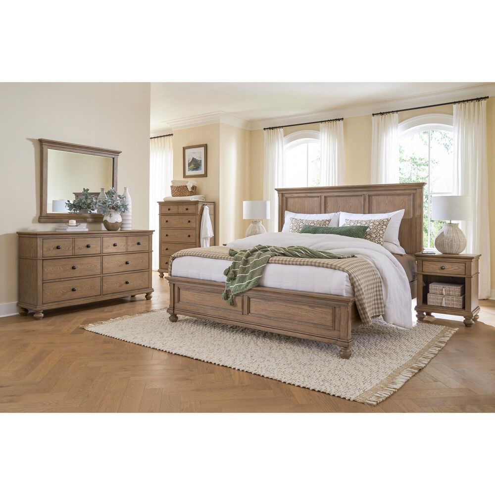 Riva Ridge Oxford California King Panel Bed in Tan with USB Ports, , large