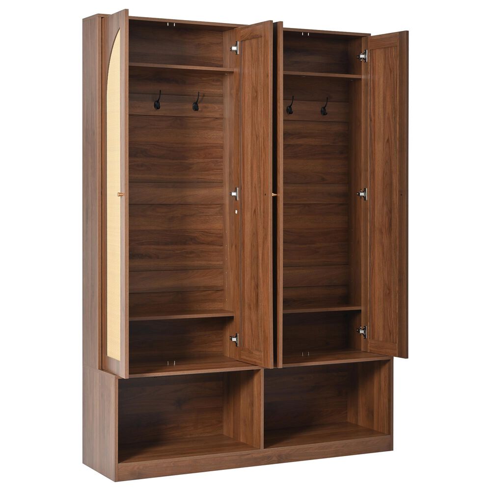 HOMLUX 6-Hook Hall Tree with 2-Rattan Doors in Walnut, , large