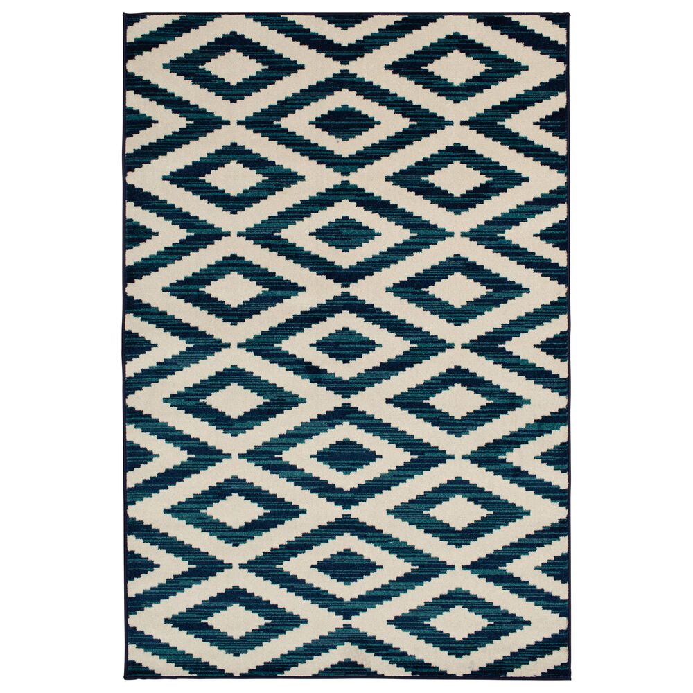 Central Oriental Terrace Tropic Scalene 6"7" x 9"6" White and Blue Area Rug, , large