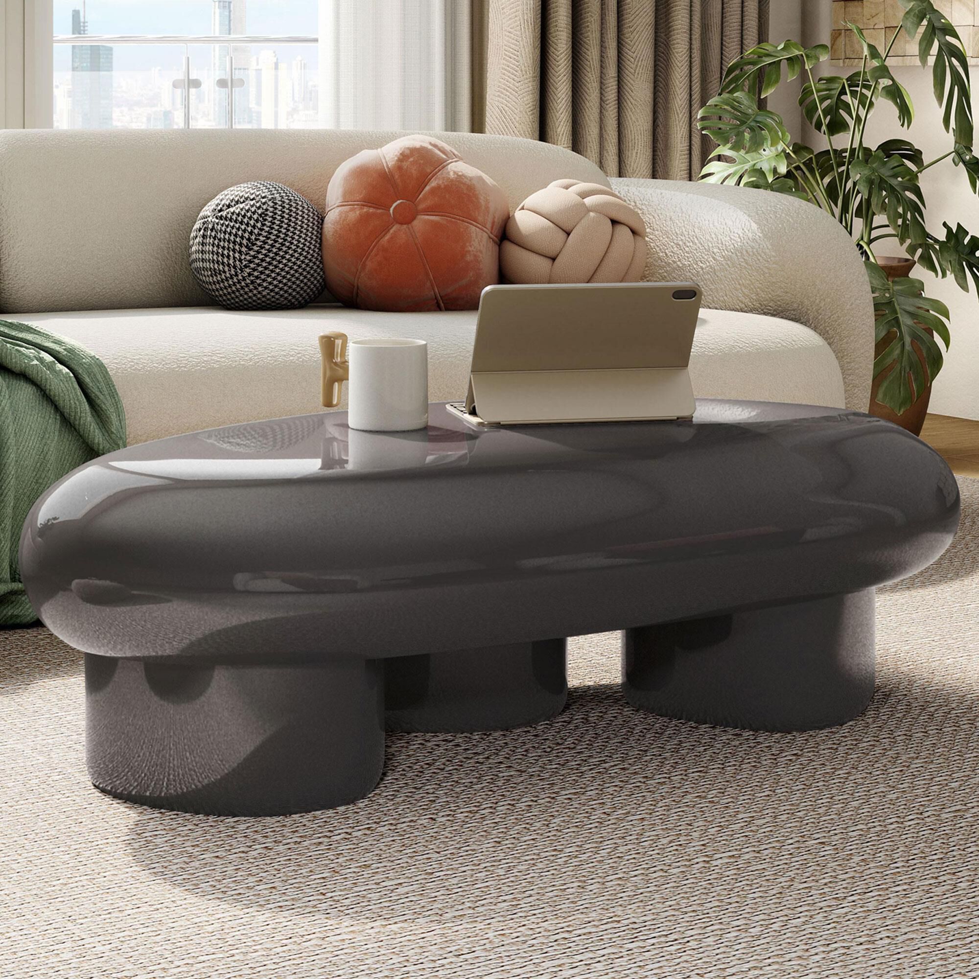 Furniture of America Rene Low Profile Glossy Coffee Table in Dark Gray