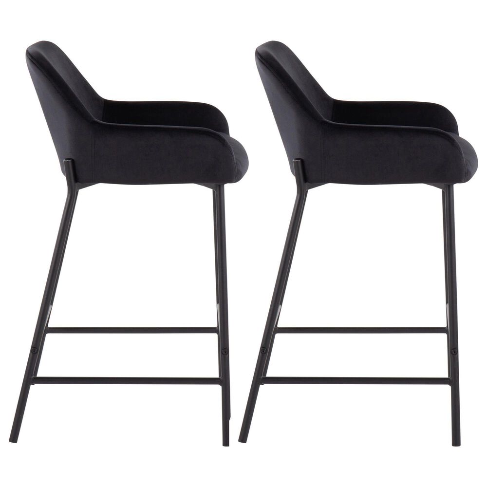 LumiSource Daniella Counter Stool with Black Velvet Upholstery in Black (Set of 2), , large