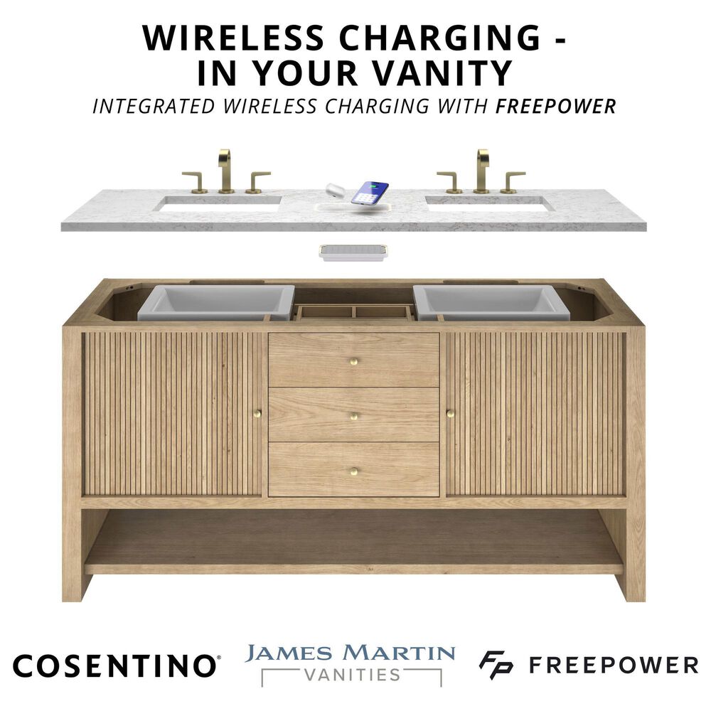 James Martin Brittany 60" Single Bathroom Vanity in Pecan with 3 cm Siberian Silestone Top, Rectangular Sink and FreePower Wireless Charger, , large