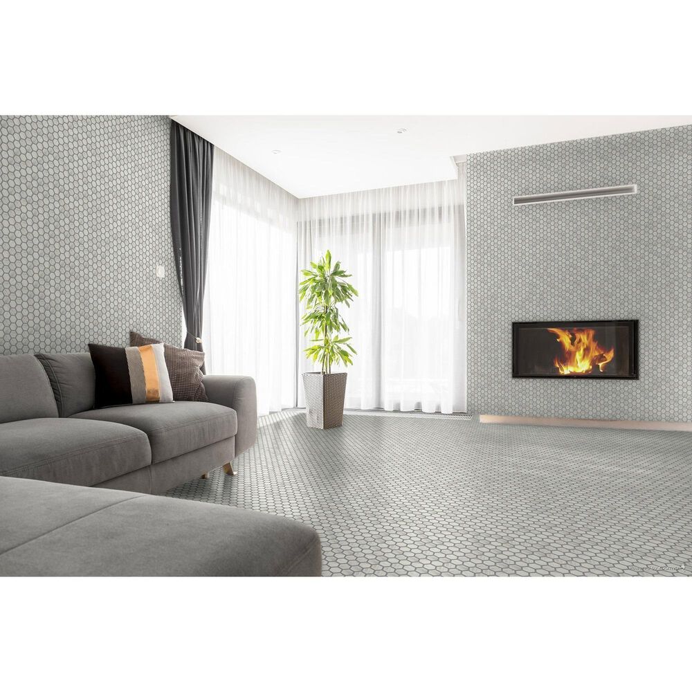 Emser Echo White 2&quot; Hexagon on 12&quot; x 14&quot; Glass Mosaic Sheet, , large