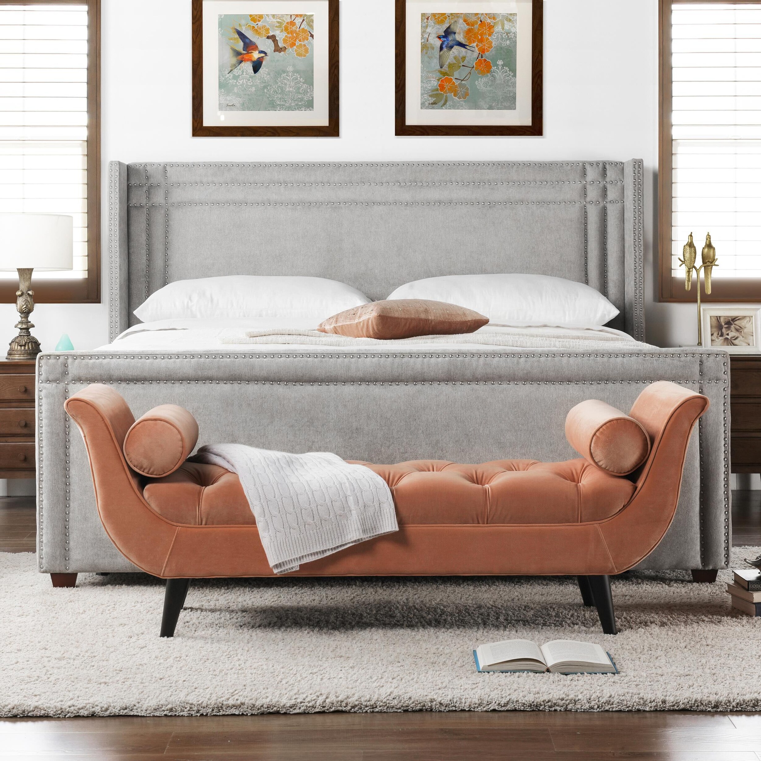 Wingback upholstered shop king bed