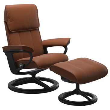 Stressless Admiral Medium Leather Chair and Ottoman Set in New Cognac, , large