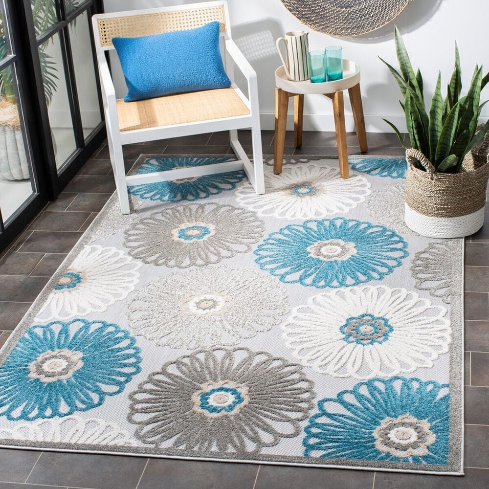 Safavieh Cabana CBN676B 4&#39;5&quot; x 6&#39;5&quot; Beige and Blue Indoor/Outdoor Area Performance Rug, , large