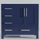 Lexora Home Jacques 36" Right Offset Single Bathroom Vanity in Navy Blue with 2 cm White Cultured Marble Top and Rectangular Sink, , large