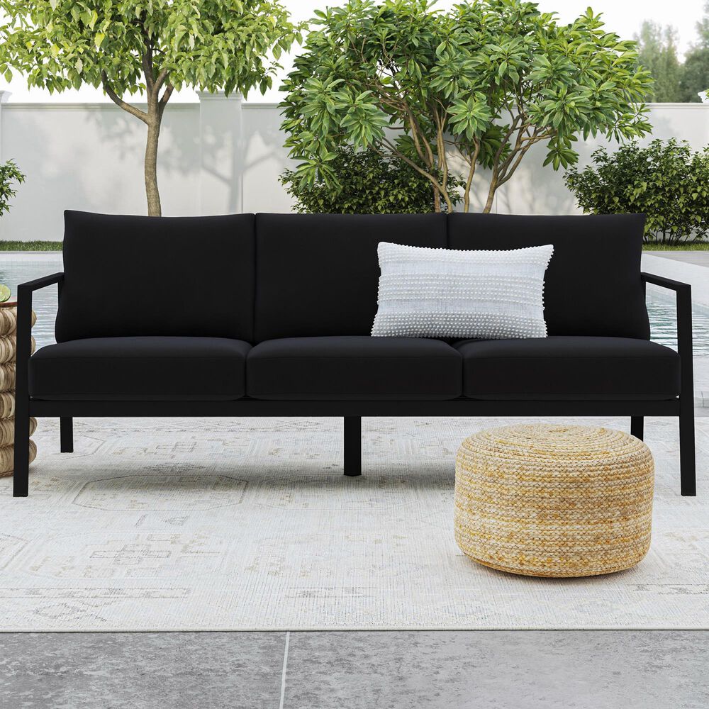 Linon Home Decor Holland Outdoor Sofa with Black Cushions in Black, , large