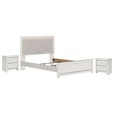 Ashley Zuraleus Queen Upholstered Panel Bed with Two Nightstands in Matte White, , large