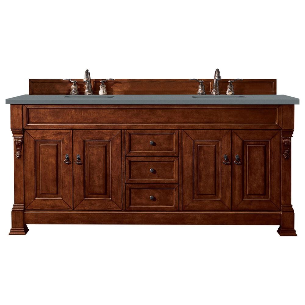 James Martin Vanities Brookfield 72" Double Bathroom Vanity in Warm Cherry with 3 cm Charcoal Soapstone Quartz Top and Rectangle Sinks, , large
