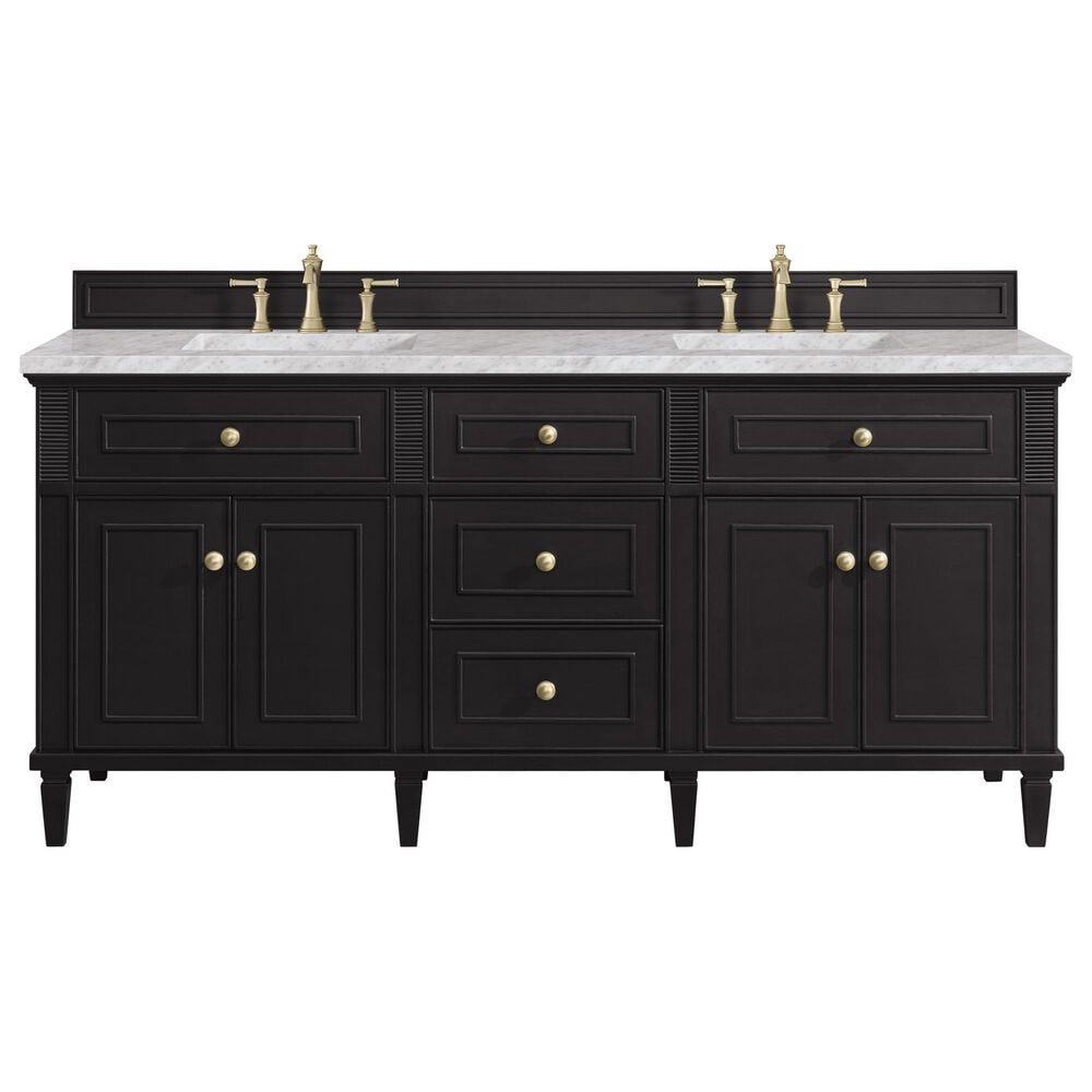 James Martin Vanities Lorelai 72&quot; Double Vanity in Black Onyx with 3 cm Carrara White Marble Top, , large