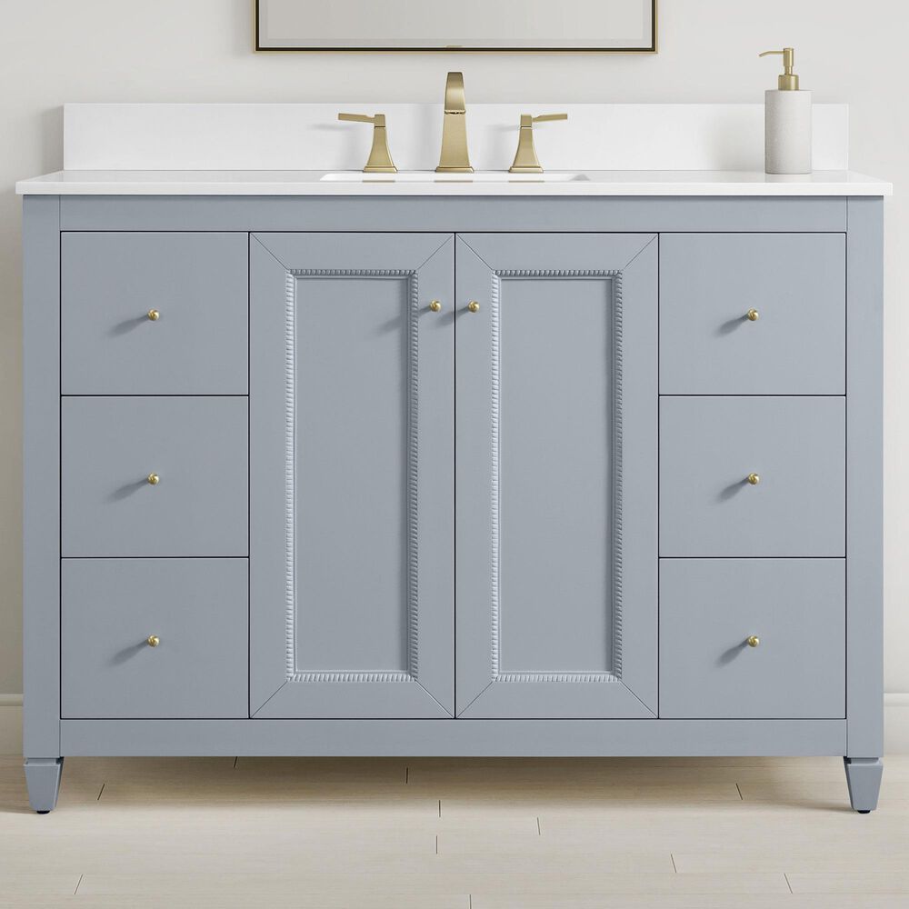 37B Claudine 48" Single Bathroom Vanity in Soft Blue with Glossy White Composite Stone Top and Backsplash, , large