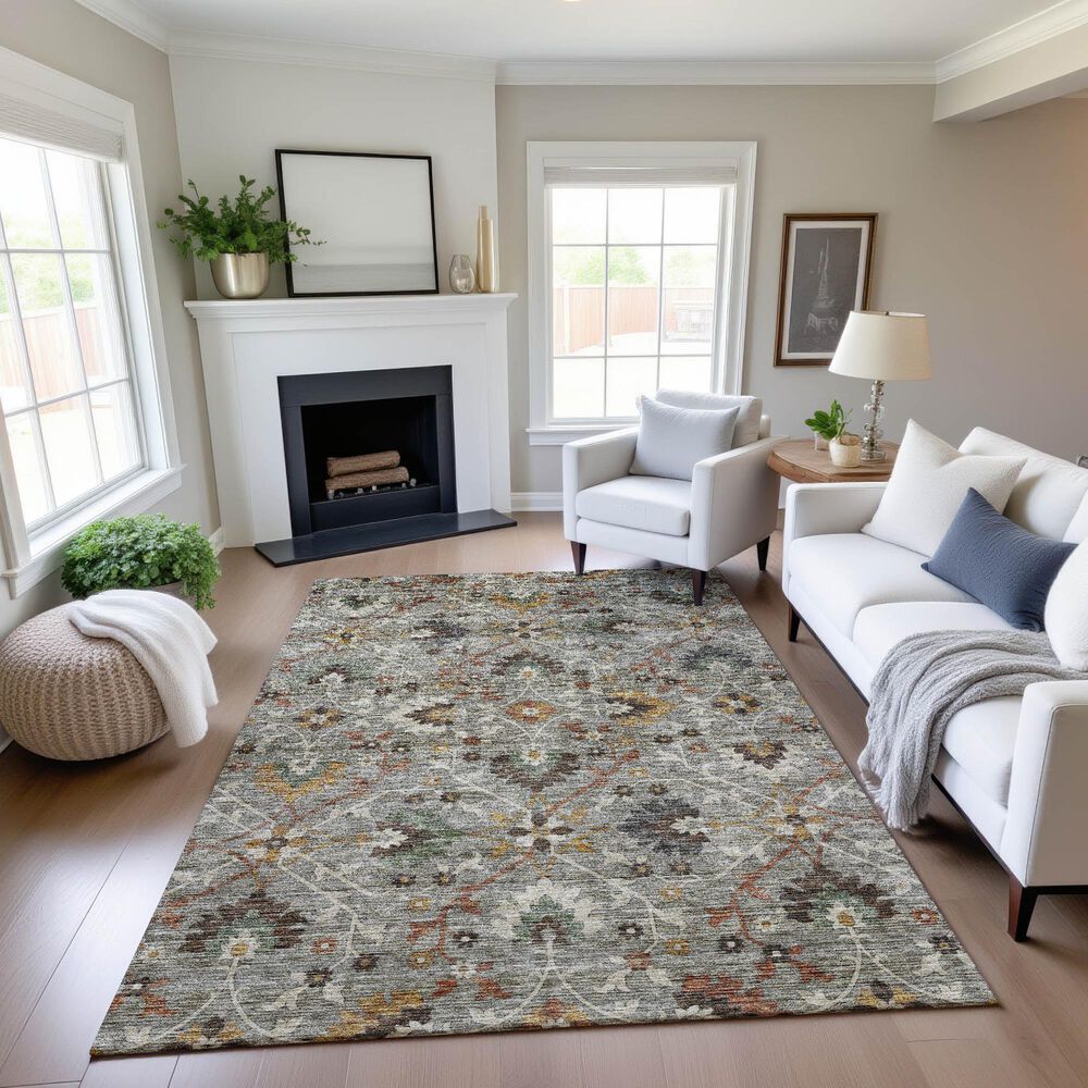 Dalyn Rug Company Silk Road Pewter, Gray, Ivory, Paprika, Sage and Gold 3&#39; x 5&#39; Area Rug, , large