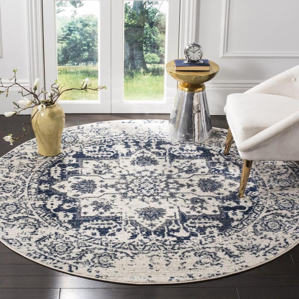 Safavieh Madison MAD603D 11&#39; Round Cream and Navy Area Rug, , large