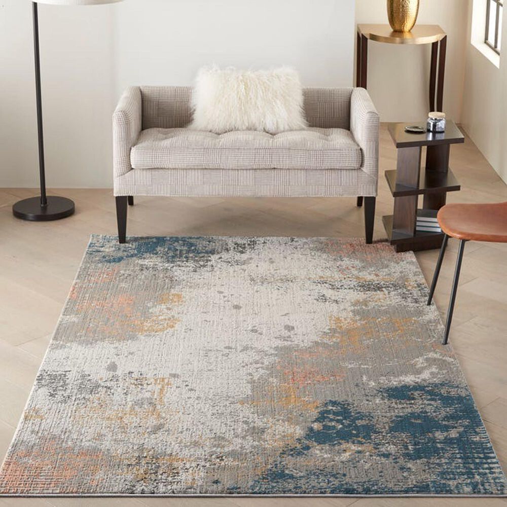 Nourison Rustic Textures RUS13 Grey and Blue 6&#39; x 9&#39; Area Rug, , large