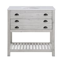 worn white single sink vanity
