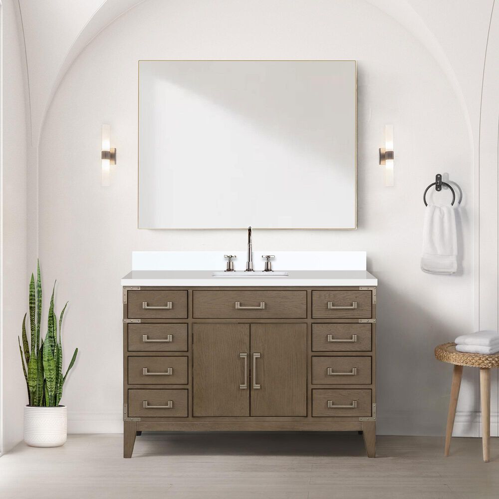 Lexora Home Laurel 48&quot; Single Bathroom Vanity in Grey Oak with White Quartz Top and Rectangular Sink, , large