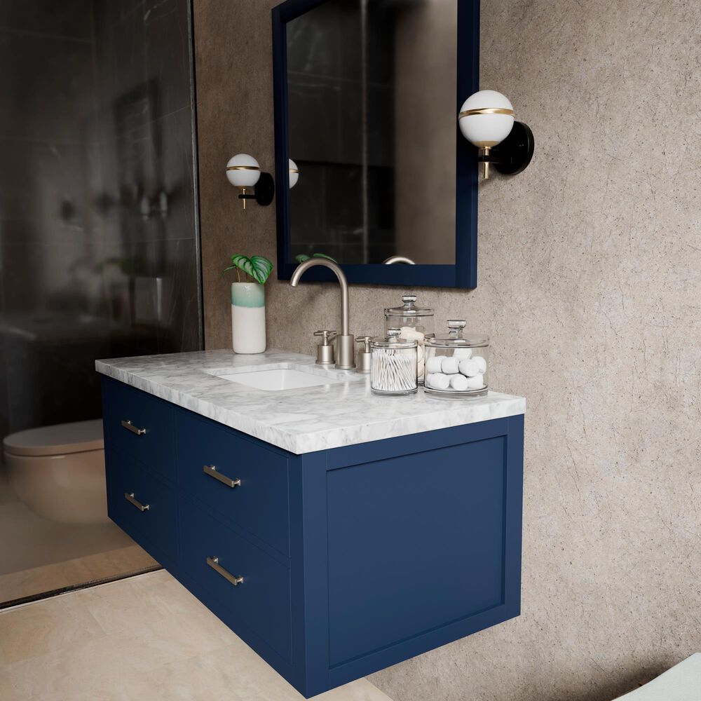 Lexora Home Castor 48" Single Bathroom Vanity in Blue with 2 cm White Carrara Marble Top and Rectangular Sink, , large