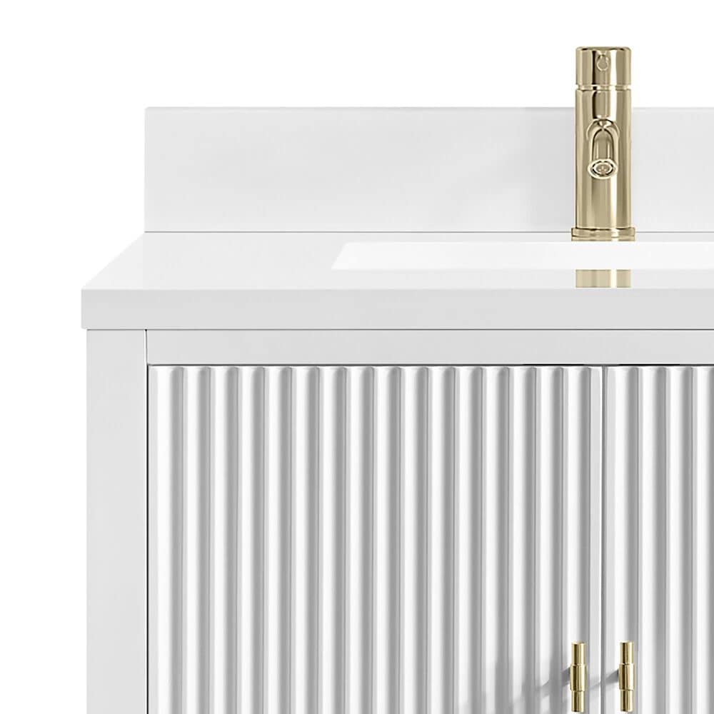 James Martin Myrrin 30" Single Bathroom Vanity in Bright White with Single Hole 3 cm White Zeus Silestone Top and Rectangular Sink, , large