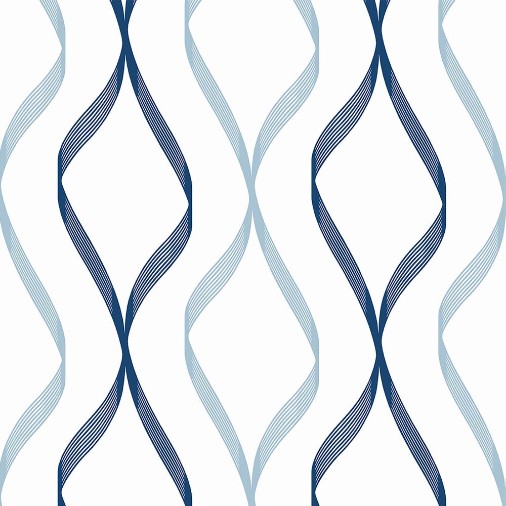 NextWall Ogee Ribbon 216" x 20.5" Peel and Stick Wallpaper in Celtic Blue and Dewdrop, , large