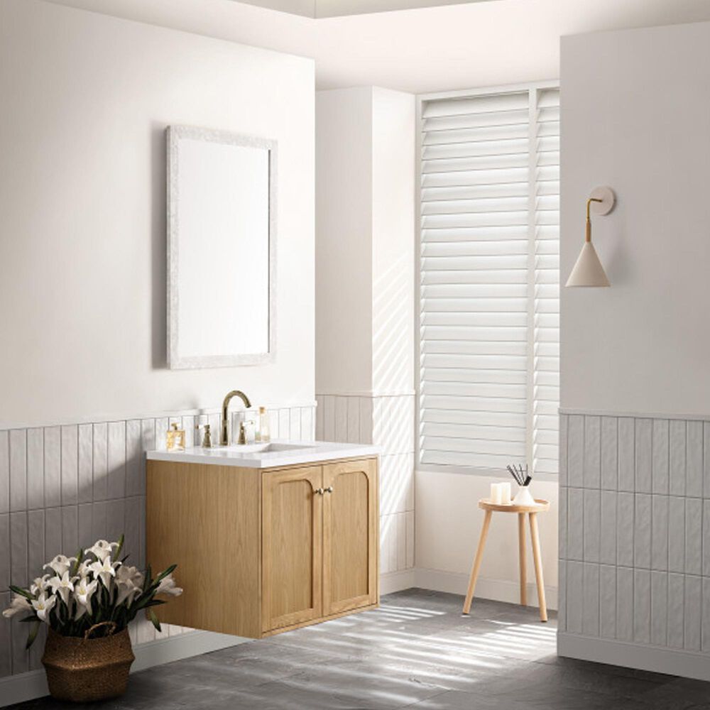 James Martin Vanities Laurent 30&quot; Single Bathroom Vanity in Light Natural Oak with 3 cm White Zeus Quartz Top and Rectangular Sink, , large