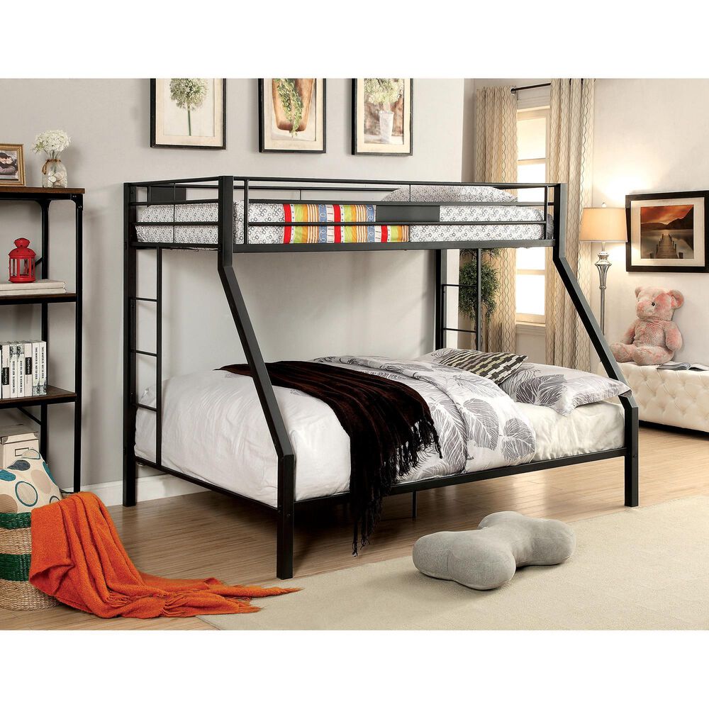 Furniture of America Francis Twin XL Over Queen Bunk Bed in Black, , large