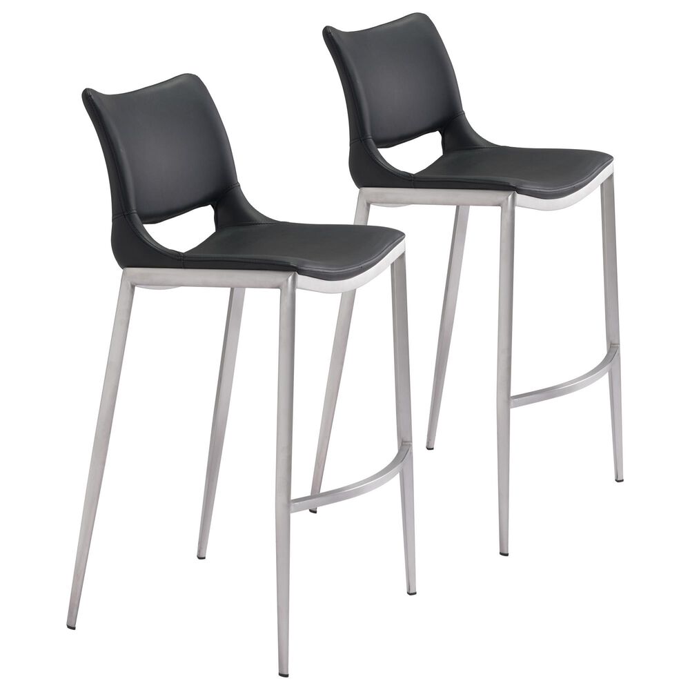 Zuo Modern Ace Bar Chair in Black and Silver (Set of 2), , large