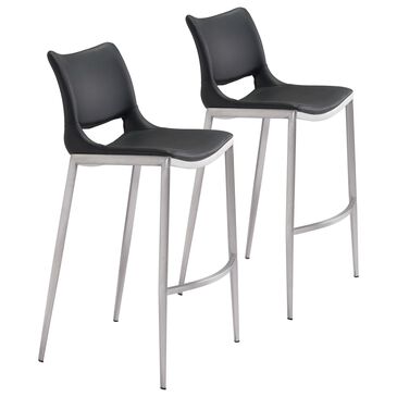 Zuo Modern Ace Bar Chair in Black and Silver (Set of 2), , large