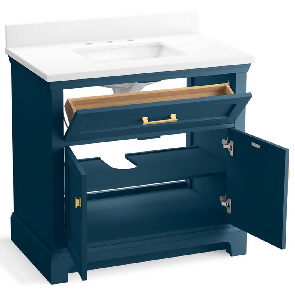 Kohler Charlemont 36&quot; Single Bathroom Vanity in Tidal Blue with 3 cm White Quartz Top and Rectangular Sink, , large