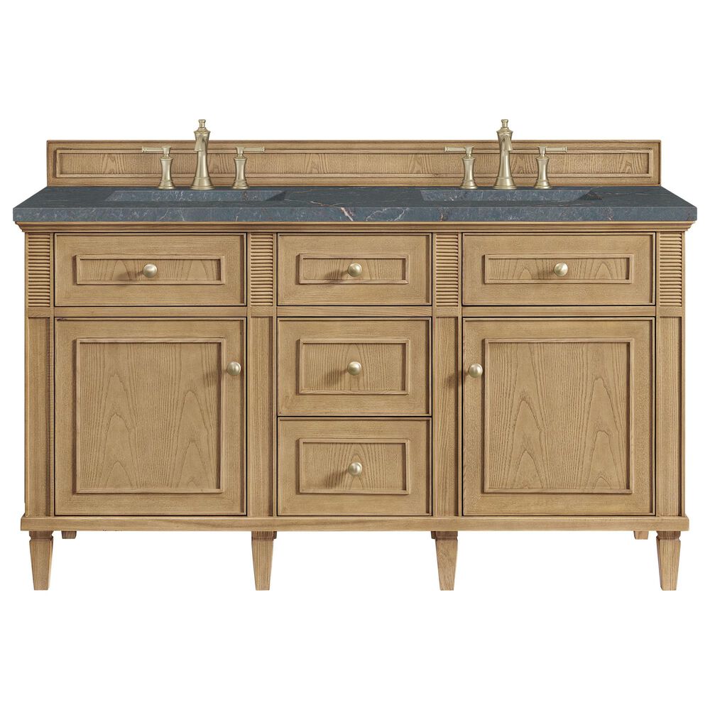 James Martin Vanities Lorelai 60&quot; Double Vanity in Light Natural Oak with 3 cm Parisien Bleu Quartz Top, , large