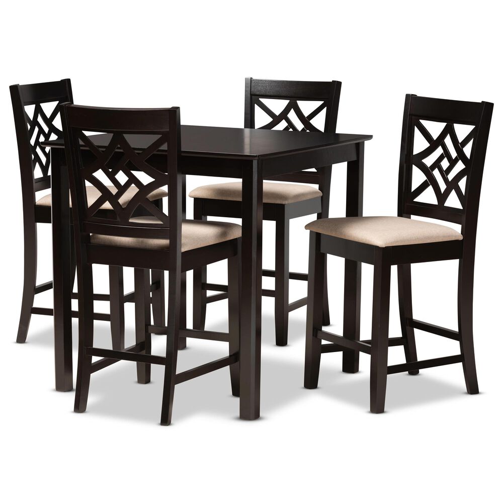 Baxton Studio Nicolette 5-Piece Pub Set in Sand and Dark Brown, , large