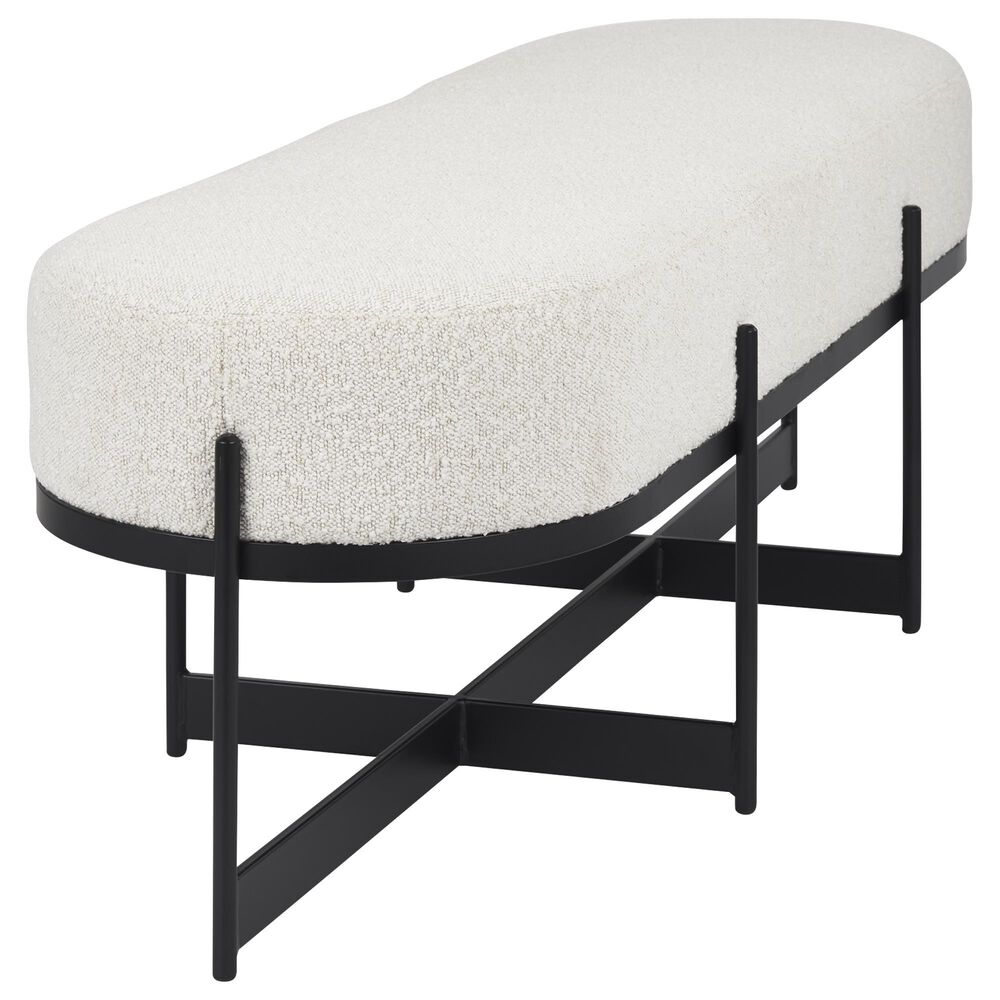 Mercana Amelia Upholstered Bench with Cream Boucle Cushion Seat in Black, , large