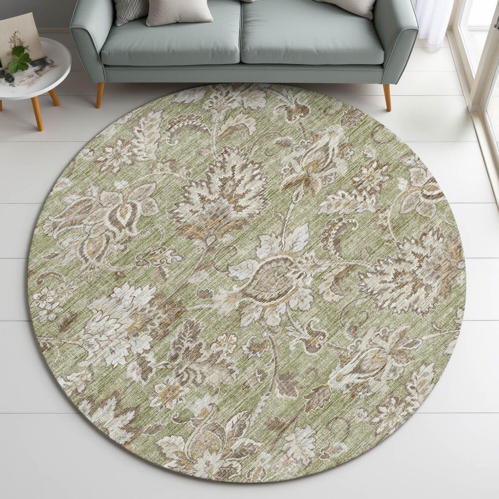 Dalyn Rug Company Silk Road Aloe, Fern, Taupe, Ivory and Copper 8&#39; Round Area Rug, , large