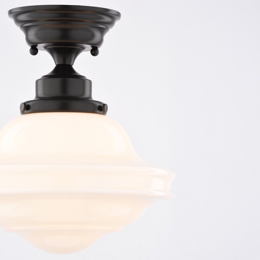 Vaxcel Huntley 10" 1-Light Semi Flush Mount with Milk Glass Shade in Oil Rubbed Bronze, , large